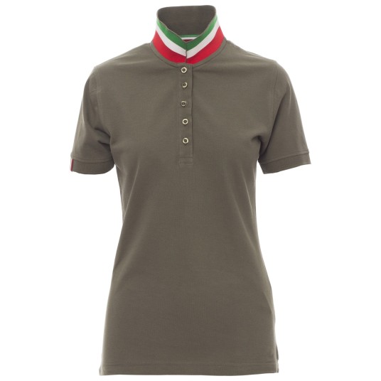 KOSZULKA POLO KRÓTKI RĘKAW NATION LADY - ZIELONY WOJSKOWY-WŁOCHY
