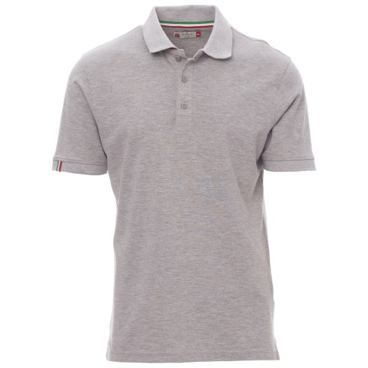 KOSZULKA POLO KRÓTKI RĘKAW NATION MELANGE - SZARY MELANŻ-WŁOCHY