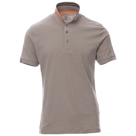 KOSZULKA POLO KRÓTKI RĘKAW NAUTIC - JASNOSZARY-CZARNO-POMARAŃCZOWY FLUO