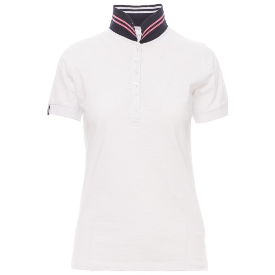 KOSZULKA POLO KRÓTKI RĘKAW NAUTIC LADY - BIAŁY-GRANATOWO-BIAŁY-FUKSJOWY FLUO