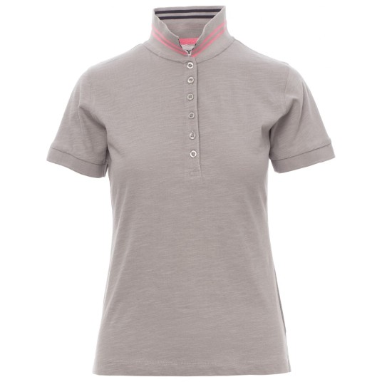 KOSZULKA POLO KRÓTKI RĘKAW NAUTIC LADY - JASNOSZARY-CZARNO-FUKSJOWY FLUO