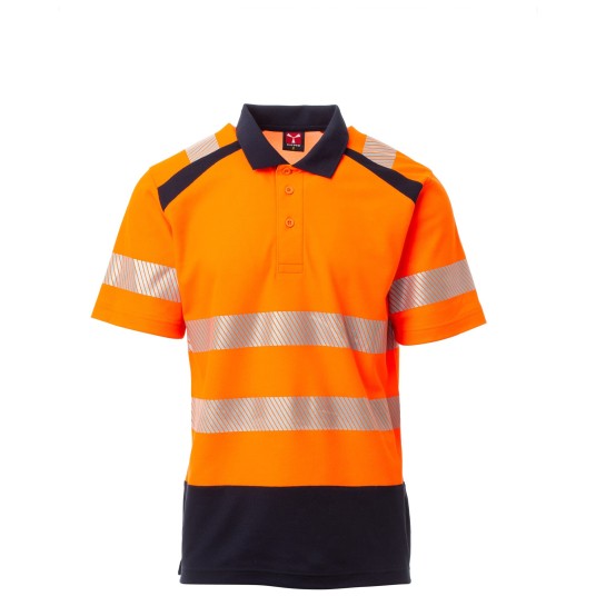 KOSZULKA POLO KRÓTKI RĘKAW ROAD - POMARAŃCZOWY FLUO-GRANATOWY