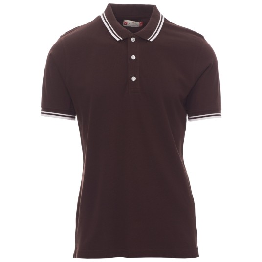 KOSZULKA POLO KRÓTKI RĘKAW SKIPPER - BRĄZOWY-BIAŁY