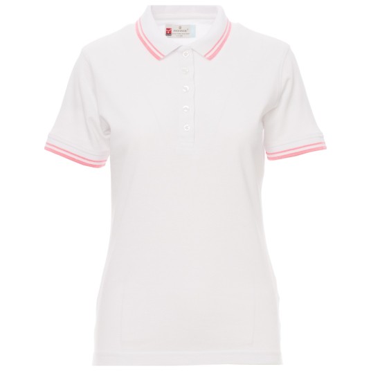 KOSZULKA POLO KRÓTKI RĘKAW SKIPPER LADY - BIAŁY-FUKSJOWY NEON