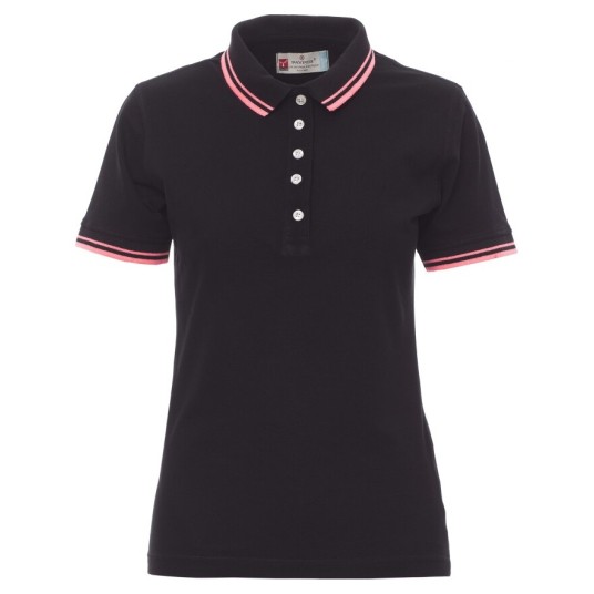 KOSZULKA POLO KRÓTKI RĘKAW SKIPPER LADY - CZARNY-FUKSJOWY NEON