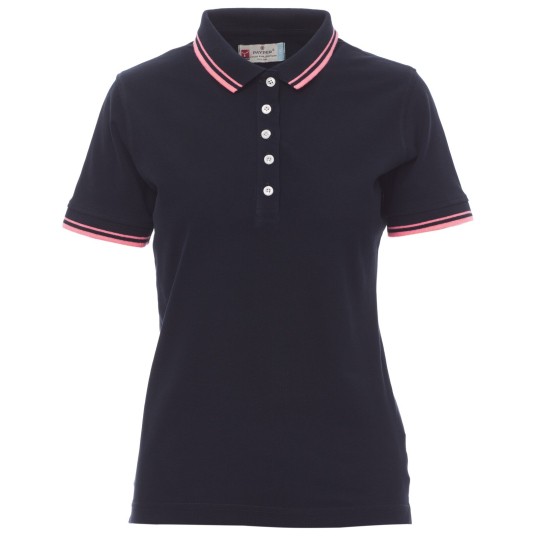 KOSZULKA POLO KRÓTKI RĘKAW SKIPPER LADY - GRANATOWY-FUKSJOWY NEON