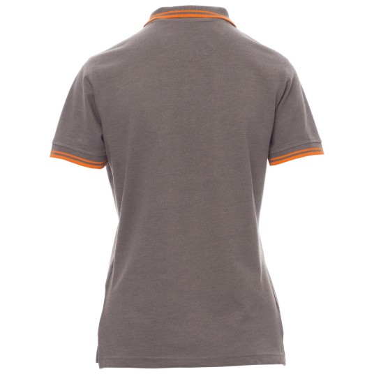 KOSZULKA POLO KRÓTKI RĘKAW SKIPPER LADY MELANGE - SZARY POPIELATY MELANŻ-POMARAŃCZOWY