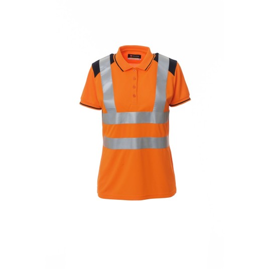 KOSZULKA POLO ODBLASKOWA DAMSKA GUARD+LADY - POMARAŃCZOWY FLUO/GRANATOWY