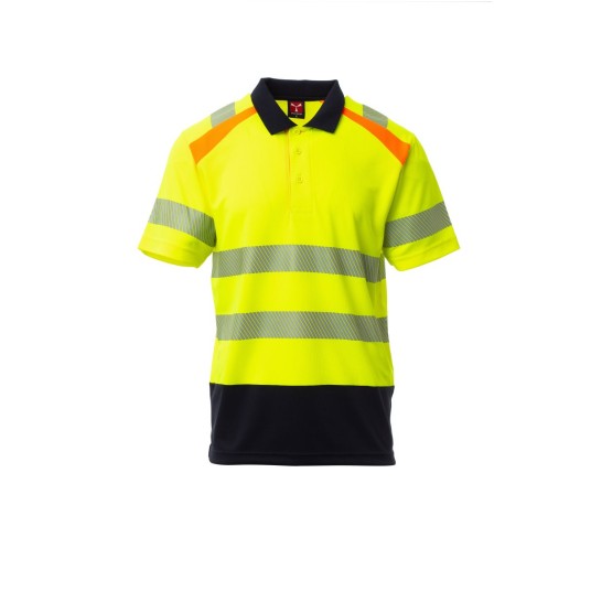 KOSZULKA POLO ODBLASKOWA MĘSKA LANE - ŻÓŁTY FLUO/GRANATOWY