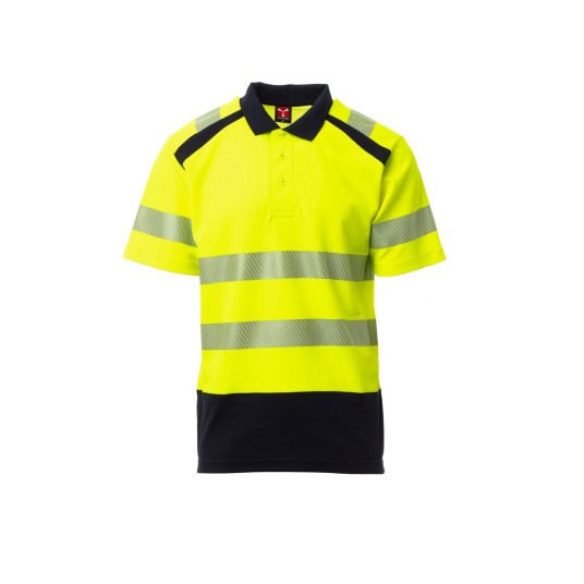 KOSZULKA POLO ODBLASKOWA MĘSKA ROAD - ŻÓŁTY FLUO/GRANATOWY