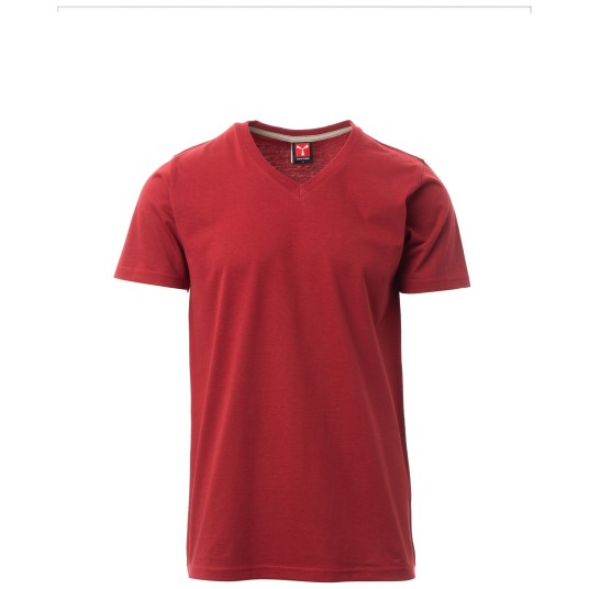 KOSZULKA T-SHIRT KRÓTKI RĘKAW V-NECK - BORDOWY