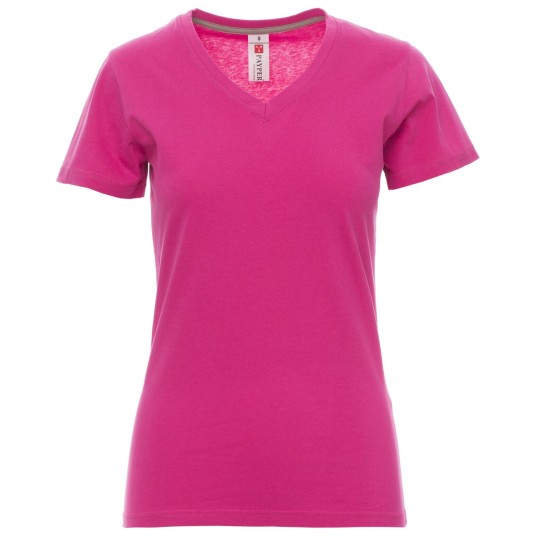 KOSZULKA T-SHIRT KRÓTKI RĘKAW V-NECK LADY - FUKSJOWY