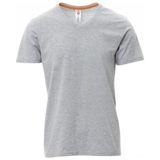 KOSZULKA T-SHIRT KRÓTKI RĘKAW V-NECK MELANGE - SZARY MELANŻ