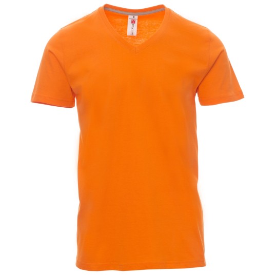 KOSZULKA T-SHIRT KRÓTKI RĘKAW V-NECK - POMARAŃCZOWY