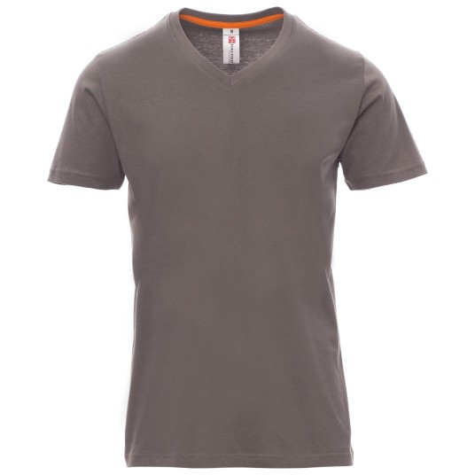 KOSZULKA T-SHIRT KRÓTKI RĘKAW V-NECK - ZADYMIONY