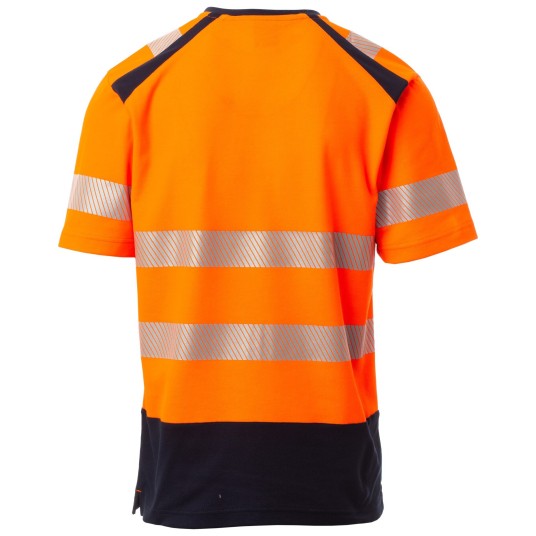KOSZULKA T-SHIRT KRÓTKI RĘKAW WAY - POMARAŃCZOWY FLUO-GRANATOWY