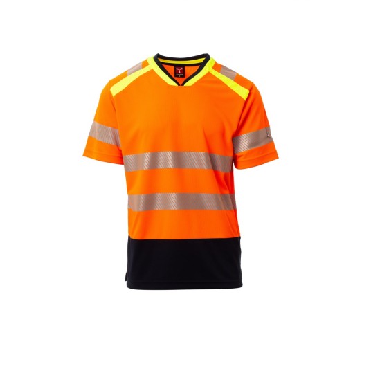 KOSZULKA T-SHIRT ODBLASKOWA SEREK MĘSKA ALLEY - POMARAŃCZOWY FLUO/GRANATOWY
