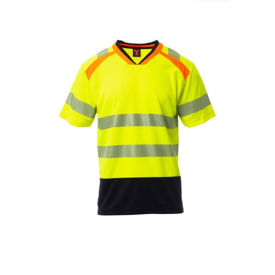 KOSZULKA T-SHIRT ODBLASKOWA SEREK MĘSKA ALLEY - ŻÓŁTY FLUO/GRANATOWY