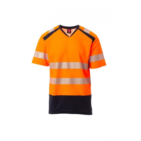 KOSZULKA T-SHIRT ODBLASKOWA SEREK MĘSKA WAY - POMARAŃCZOWY FLUO/GRANATOWY