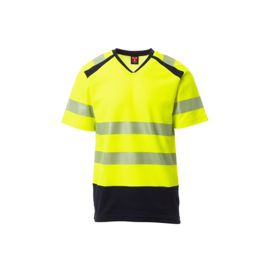 KOSZULKA T-SHIRT ODBLASKOWA SEREK MĘSKA WAY - ŻÓŁTY FLUO/GRANATOWY