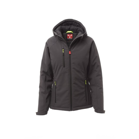 KURTKA OCIEPLANA SOFTSHELL Z KAPTUREM DAMSKA GALE PAD LADY - ANTRACYTOWY/CZARNY