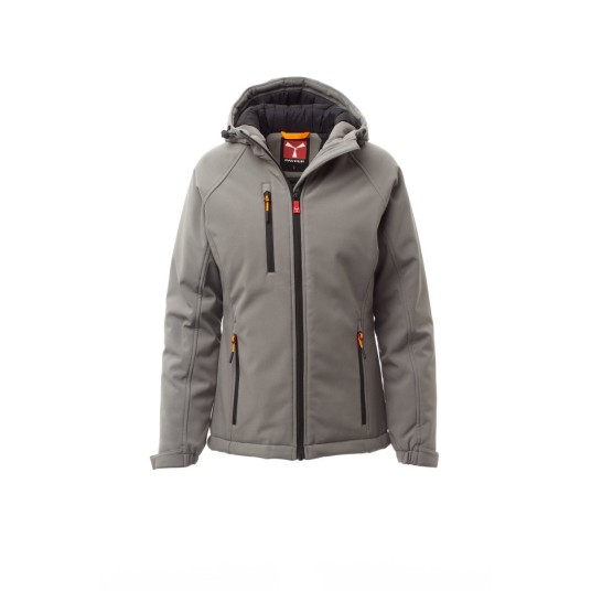 KURTKA OCIEPLANA SOFTSHELL Z KAPTUREM DAMSKA GALE PAD LADY - ZADYMIONY/CZARNY