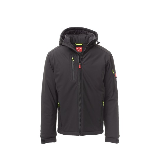KURTKA OCIEPLANA SOFTSHELL Z KAPTUREM MĘSKA CREEK PAD - ANTRACYTOWY/CZARNY