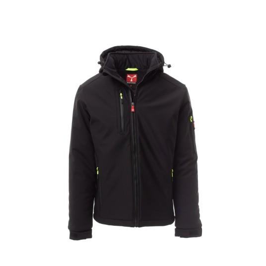 KURTKA OCIEPLANA SOFTSHELL Z KAPTUREM MĘSKA CREEK PAD - CZARNY/CZARNY