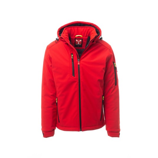 KURTKA OCIEPLANA SOFTSHELL Z KAPTUREM MĘSKA CREEK PAD - CZERWONY/CZARNY
