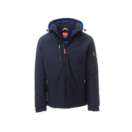KURTKA OCIEPLANA SOFTSHELL Z KAPTUREM MĘSKA CREEK PAD - GRANATOWY/KRÓLEWSKI NIEBIESKI