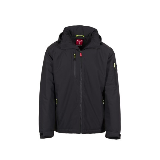 KURTKA OCIEPLANA SOFTSHELL Z KAPTUREM MĘSKA CREEK PAD ULTRALITE - ANTRACYTOWY/CZARNY