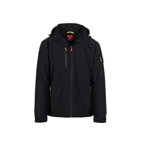 KURTKA OCIEPLANA SOFTSHELL Z KAPTUREM MĘSKA CREEK PAD ULTRALITE - CZARNY/CZARNY
