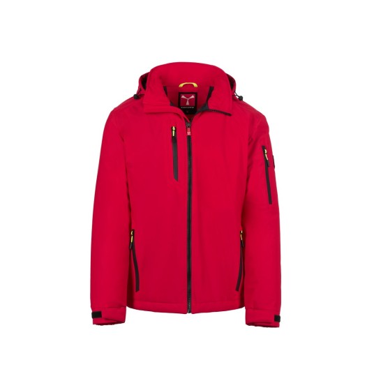 KURTKA OCIEPLANA SOFTSHELL Z KAPTUREM MĘSKA CREEK PAD ULTRALITE - CZERWONY/CZARNY