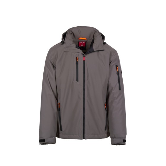 KURTKA OCIEPLANA SOFTSHELL Z KAPTUREM MĘSKA CREEK PAD ULTRALITE - ZADYMIONY/CZARNY