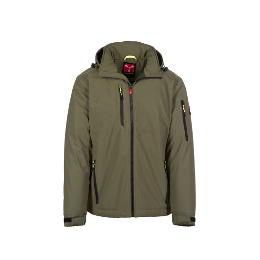 KURTKA OCIEPLANA SOFTSHELL Z KAPTUREM MĘSKA CREEK PAD ULTRALITE - ZIELONY WOJSKOWY/ZIELONY