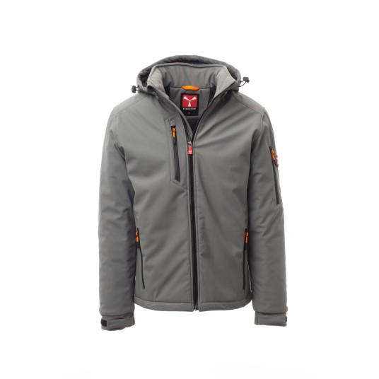 KURTKA OCIEPLANA SOFTSHELL Z KAPTUREM MĘSKA CREEK PAD - ZADYMIONY/CZARNY