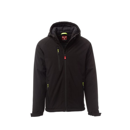 KURTKA OCIEPLANA SOFTSHELL Z KAPTUREM MĘSKA GALE PAD - CZARNY/CZARNY
