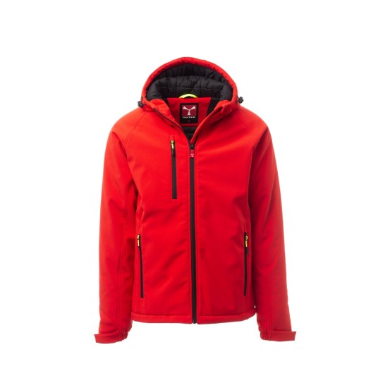 KURTKA OCIEPLANA SOFTSHELL Z KAPTUREM MĘSKA GALE PAD - CZERWONY/CZARNY