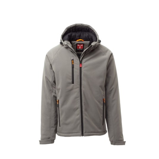 KURTKA OCIEPLANA SOFTSHELL Z KAPTUREM MĘSKA GALE PAD - ZADYMIONY/CZARNY