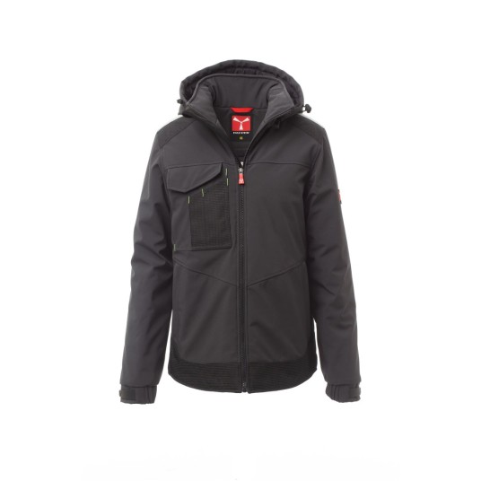 KURTKA OCIEPLANA SOFTSHELL Z KAPTUREM MĘSKA PERFORMER PAD - ANTRACYTOWY/CZARNY