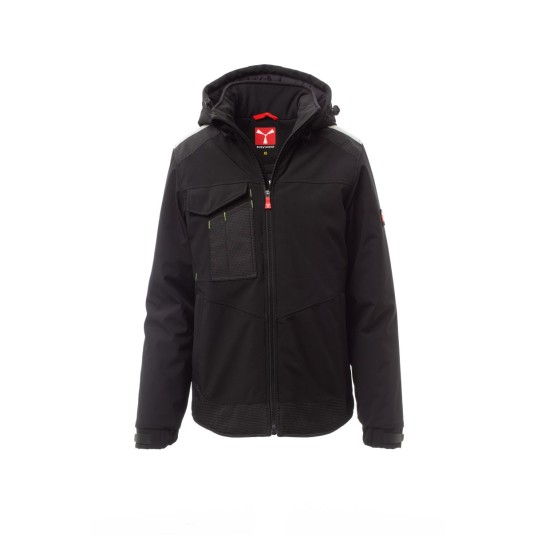 KURTKA OCIEPLANA SOFTSHELL Z KAPTUREM MĘSKA PERFORMER PAD - CZARNY/CZARNY