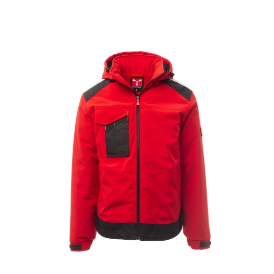 KURTKA OCIEPLANA SOFTSHELL Z KAPTUREM MĘSKA PERFORMER PAD - CZERWONY/CZARNY