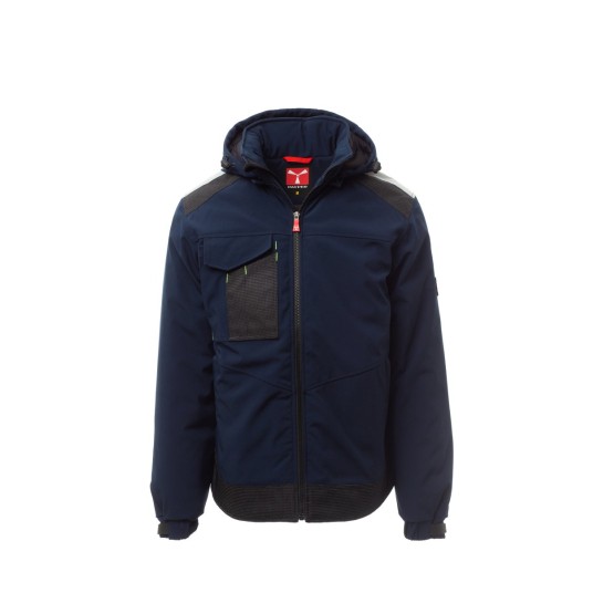 KURTKA OCIEPLANA SOFTSHELL Z KAPTUREM MĘSKA PERFORMER PAD - GRANATOWY/CZARNY
