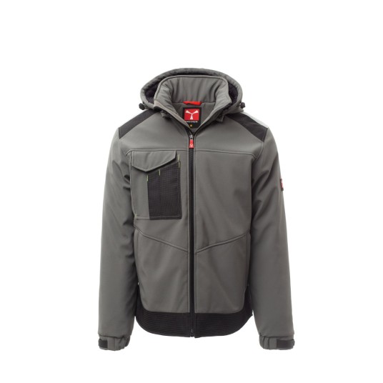 KURTKA OCIEPLANA SOFTSHELL Z KAPTUREM MĘSKA PERFORMER PAD - ZADYMIONY/CZARNY