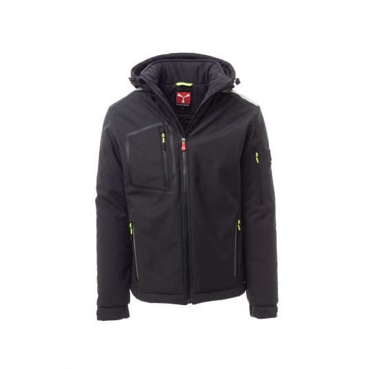 KURTKA OCIEPLANA SOFTSHELL Z KAPTUREM MĘSKA STREAM PAD - ANTRACYTOWY/CZARNY
