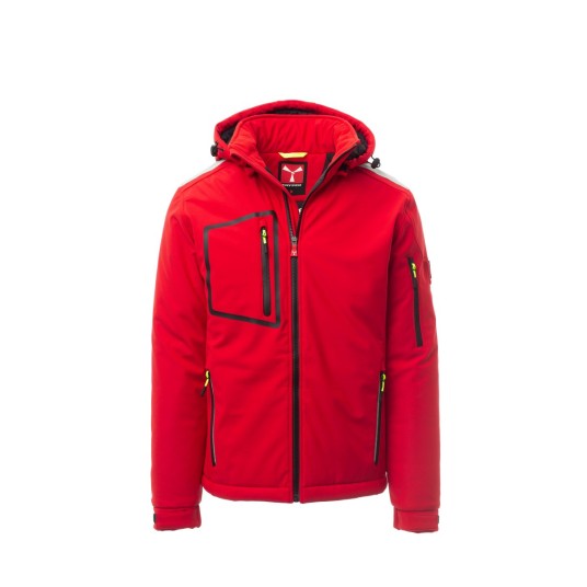 KURTKA OCIEPLANA SOFTSHELL Z KAPTUREM MĘSKA STREAM PAD - CZERWONY/CZARNY