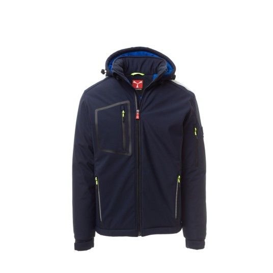 KURTKA OCIEPLANA SOFTSHELL Z KAPTUREM MĘSKA STREAM PAD - GRANATOWY/KRÓLEWSKI NIEBIESKI