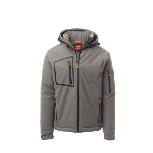 KURTKA OCIEPLANA SOFTSHELL Z KAPTUREM MĘSKA STREAM PAD - ZADYMIONY/CZARNY