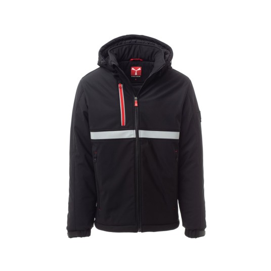 KURTKA OCIEPLANA SOFTSHELL Z KAPTUREM MĘSKA WISE PAD - CZARNY/CZARNY