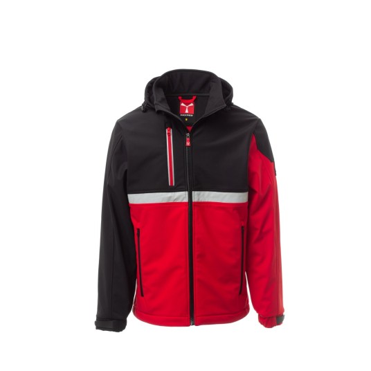 KURTKA OCIEPLANA SOFTSHELL Z KAPTUREM MĘSKA WISE PAD - CZERWONY/CZARNY